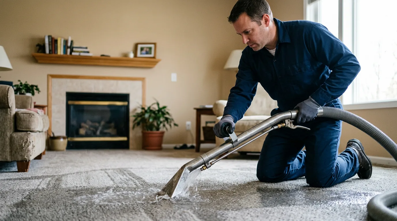 Water damage restoration technician working near Westfield, VT